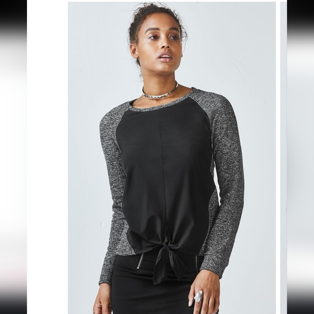 Fabletics Sophia Pullover Front Tie Long Sleeve Top Balck Gray Size Medium